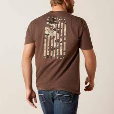 ARIAT MENS TONAL FLAG SS TEE BROWN HEATHER