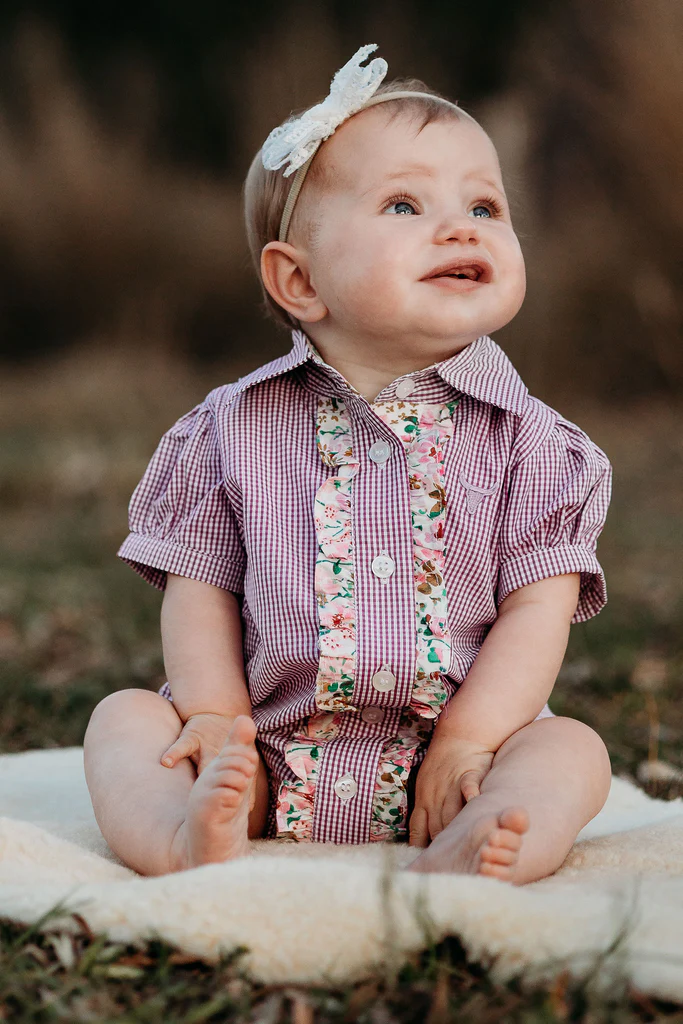 Little Windmill Clothing Co.  "Annabelle" Violet Short Sleeve Romper
