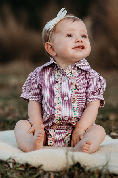 Little Windmill Clothing Co.  "Annabelle" Violet Short Sleeve Romper