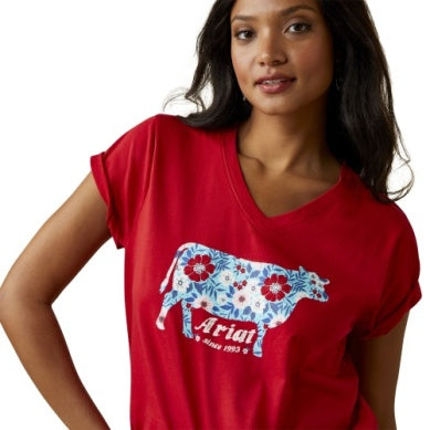 Ariat Ladies Flower Cow Short Sleeve Tee
