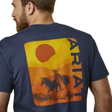 ARIAT MENS MUSTANG FEVER SS TEE NAVY HEATHER