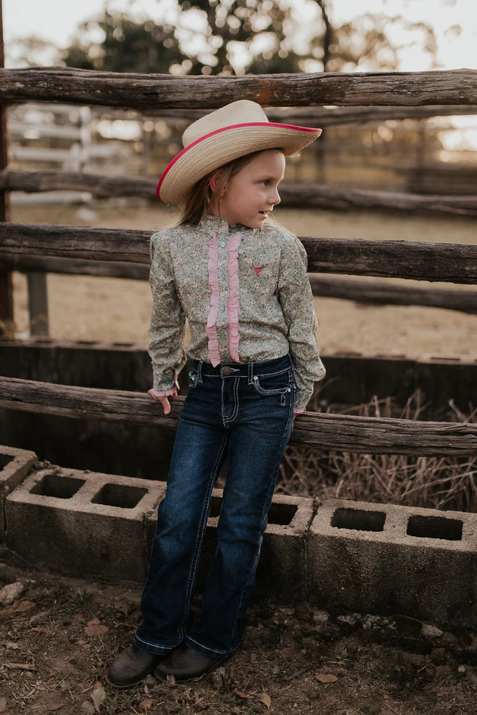 Little Windmill Clothing Co. Girls "Connie"  Fancy Floral Ruffle Collared Fronted Shirt