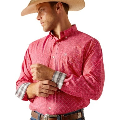 Ariat Mens Wrinkle Free Brennan Long Sleeve Shirt Pink