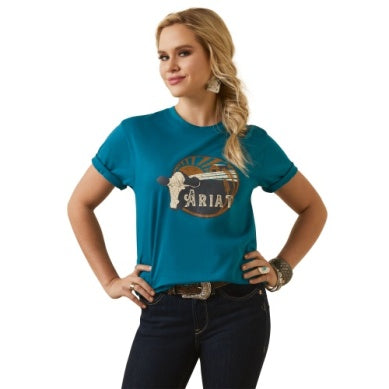 Ariat Womens Heartland Short Sleeve Tee Deep Lagoon