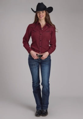 Roper Womens Karman Special Long Sleeve Print Shirt Wine 01-050-0086-1066