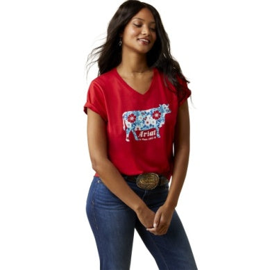Ariat Ladies Flower Cow Short Sleeve Tee