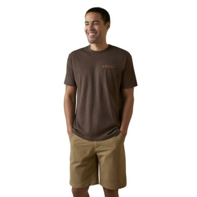 ARIAT MENS SHIELD STITCH SS TEE BROWN HEATHER