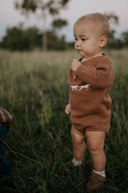 Little Windmill Clothing Co. "Sid" Chocolate Cotton Knit Romper