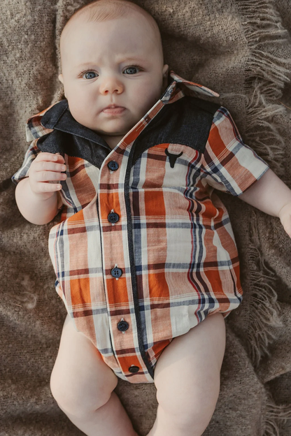 Little Windmill Clothing Co. Lance Vintage Western Short Sleeve Romper/Shirt