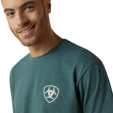 ARIAT MENS WESTERN WHEAT SS TEE DARK TEAL HEATHER