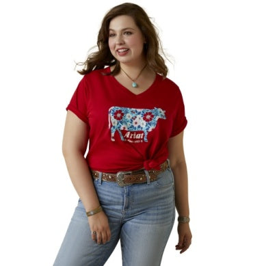 Ariat Ladies Flower Cow Short Sleeve Tee