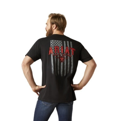 ARIAT MENS WESTERN VERTICAL FLAG SS TEE BLACK