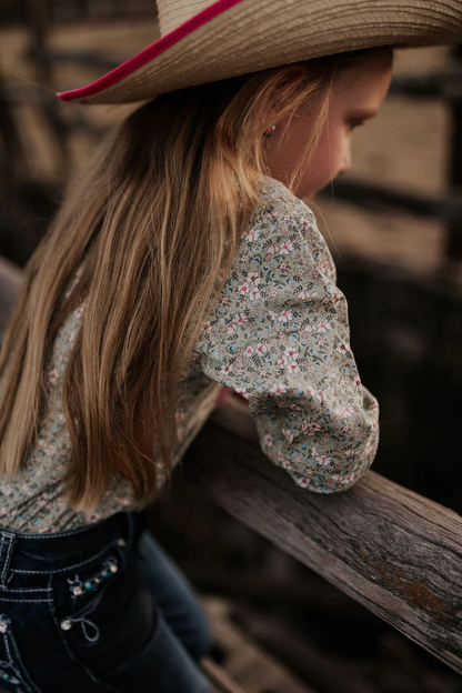 Little Windmill Clothing Co. Girls "Connie"  Fancy Floral Ruffle Collared Fronted Shirt