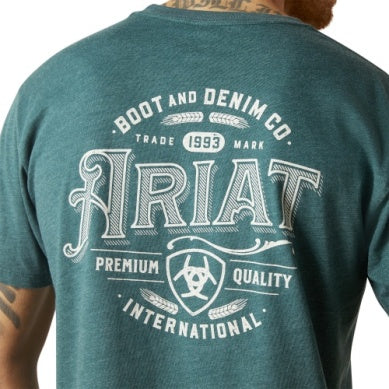 ARIAT MENS WESTERN WHEAT SS TEE DARK TEAL HEATHER