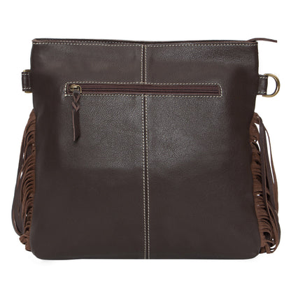 The Design Edge Brown and White Hairon Handbag with Tassels