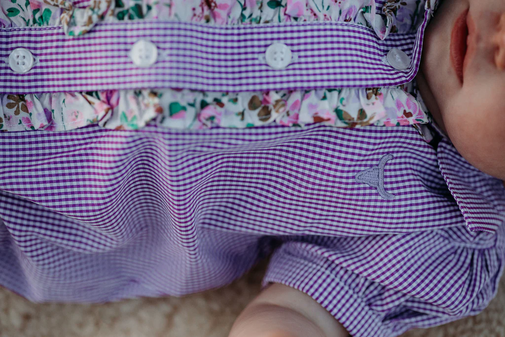 Little Windmill Clothing Co.  "Annabelle" Violet Short Sleeve Romper