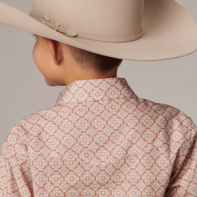 Roper Boys Amarillo Collection Long Sleeve print shirt Orange 03-030-0225-4031