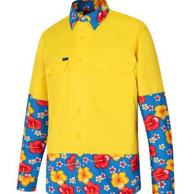 Ritemate Vented open Front Long Sleeve Shirt Hibiscus
