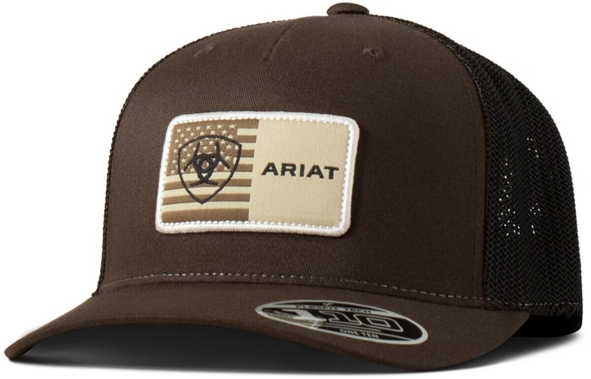 Ariat Mens Flag Patch Mesh Brown Snap Cap