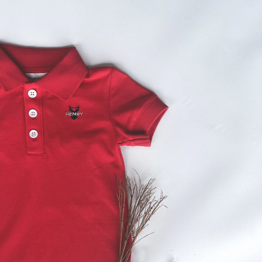 Love Henry Baby Boys Polo Romper - Red