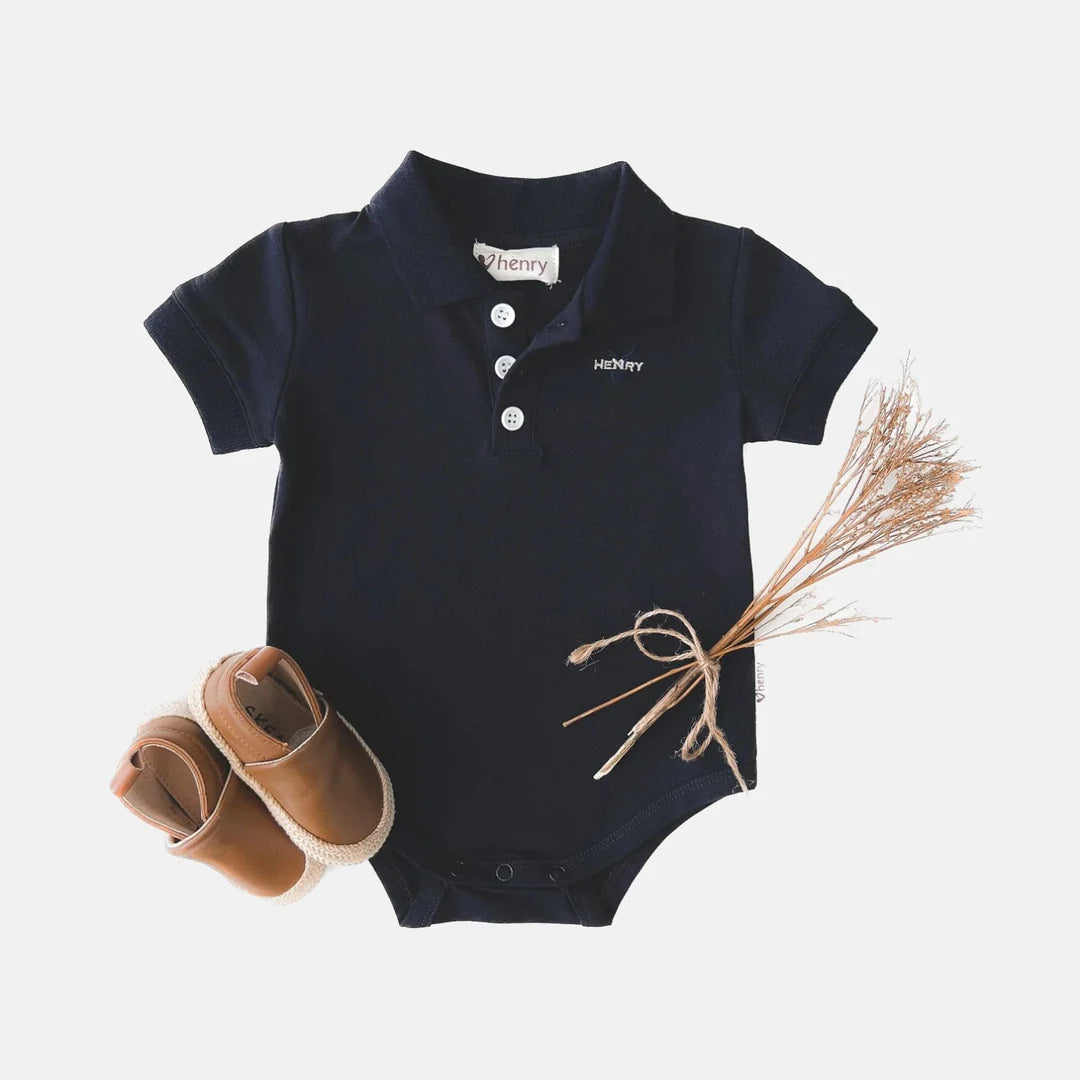 Love Henry Baby Boys Polo Romper - Navy