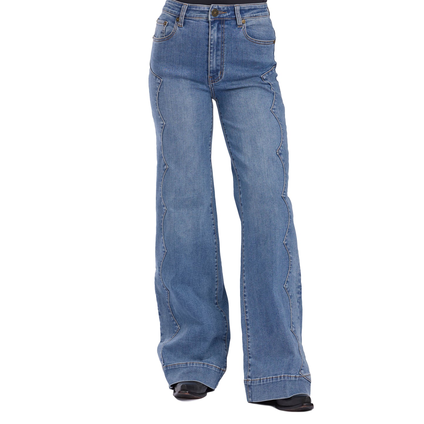 Tin Haul Women's Denim 870 Claire Seam Yoke Wide Leg Plain Blue - 10-054-0870-4002