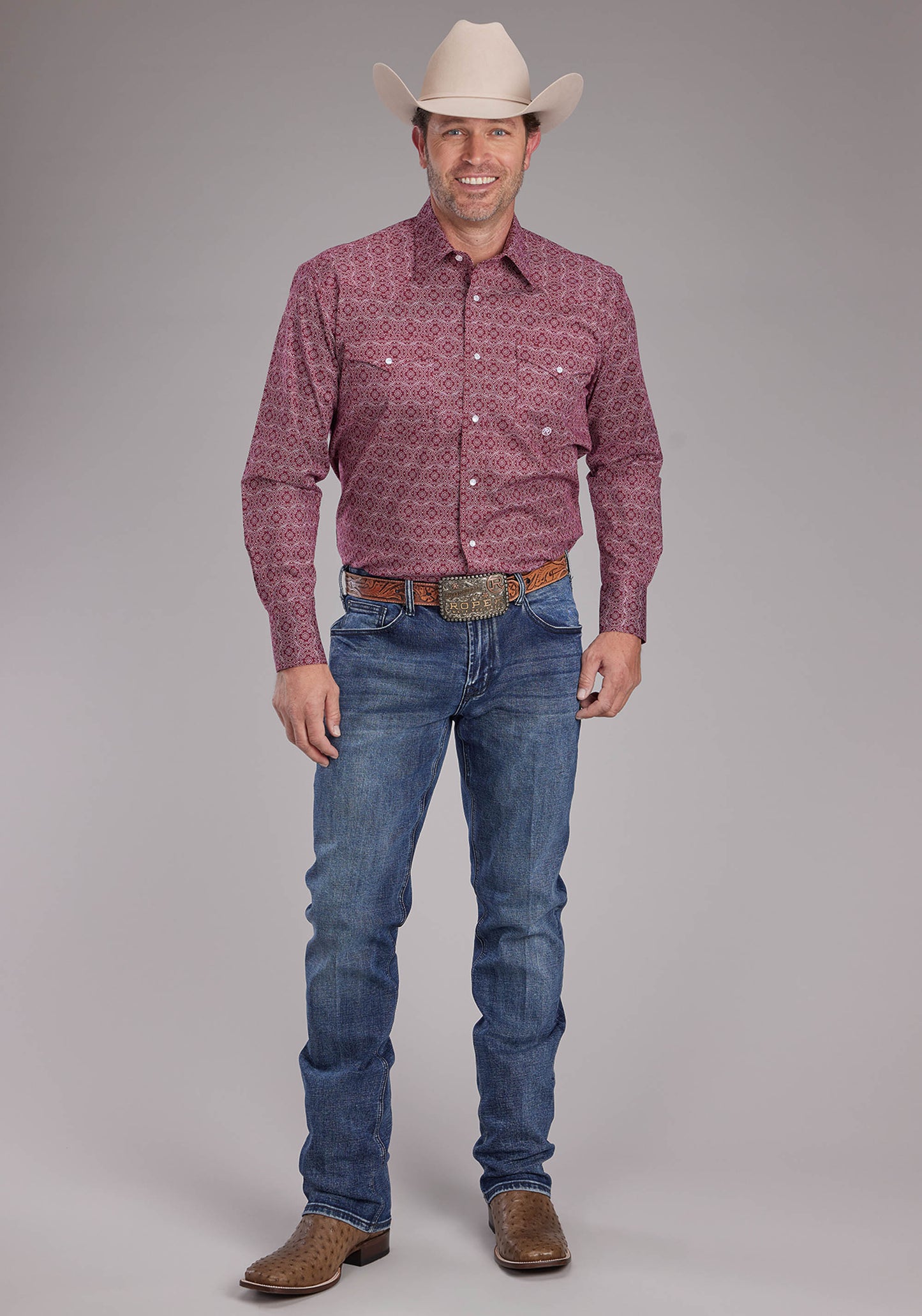 Roper Mens Amarillo Collection Long Sleeve Shirt Print Red 03-001-0225-3101