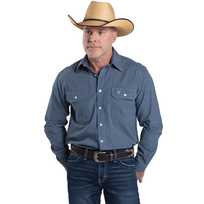 Just Country Men's Austin Full Button Long Sleeve Print Workshirt - Navy Mini Check