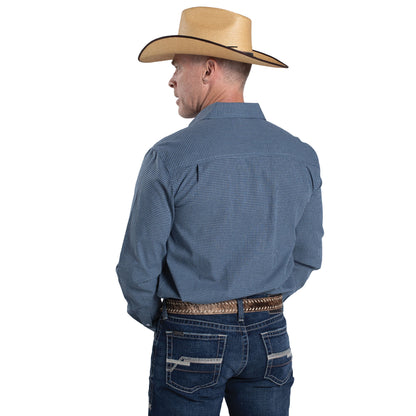 Just Country Men's Austin Full Button Long Sleeve Print Workshirt - Navy Mini Check