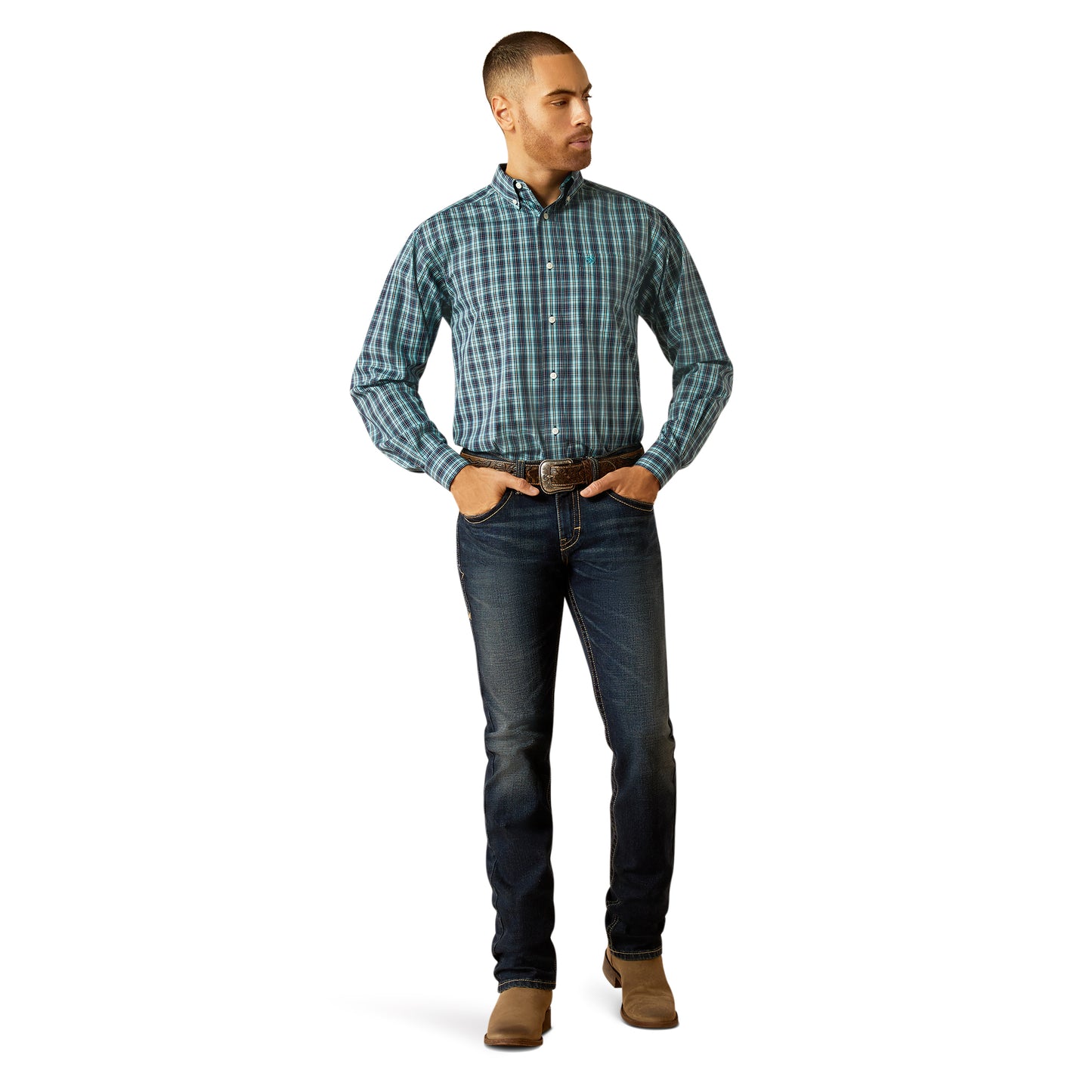 Ariat Mens Wrinkle Free Gibson Long Sleeve Shirt - Dark Teal