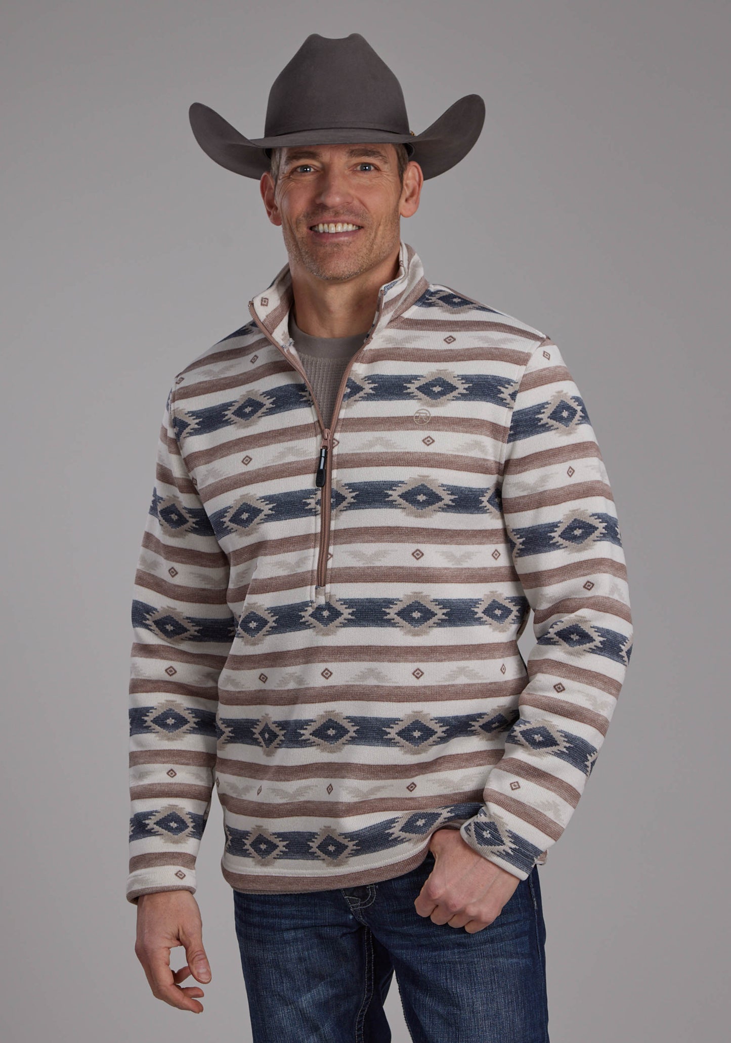 Roper Mens Knit Pullover Print Brown 03-014-0120-6181
