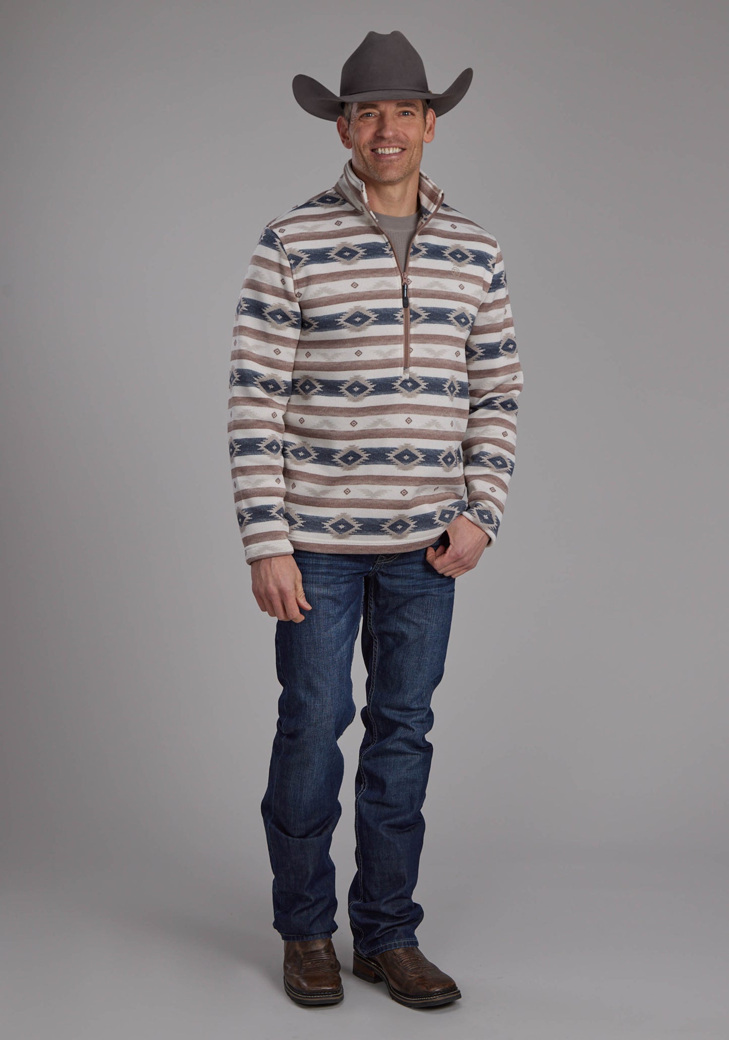 Roper Mens Knit Pullover Print Brown 03-014-0120-6181