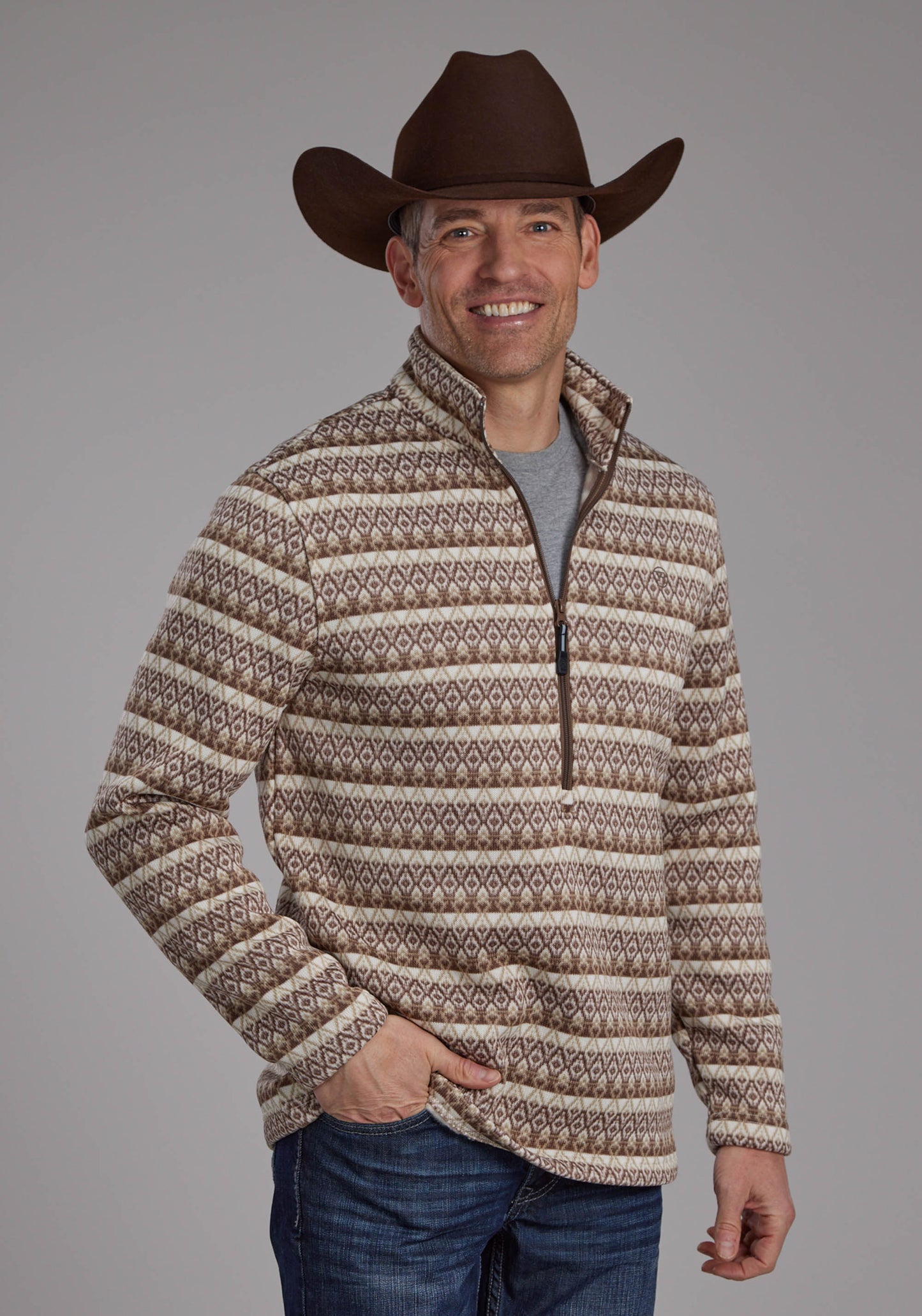 Roper Mens Knit Pullover Print Brown 03-014-0120-6172