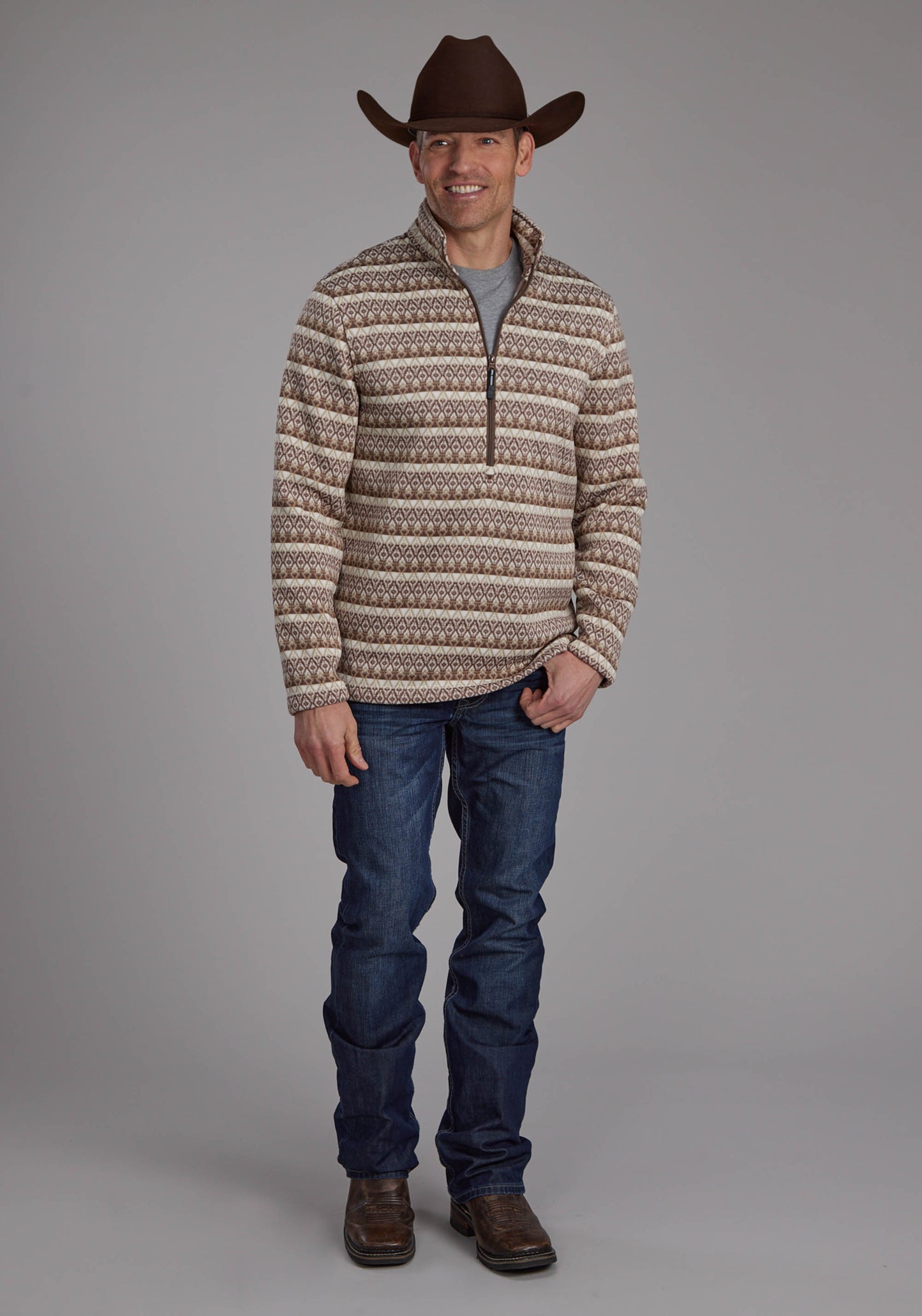 Roper Mens Knit Pullover Print Brown 03-014-0120-6172