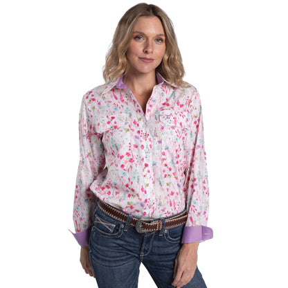 Just Country Women's Abbey Full Button Workshirt - White Wildflowers/Orchid