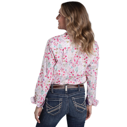 Just Country Women's Abbey Full Button Workshirt - White Wildflowers/Orchid