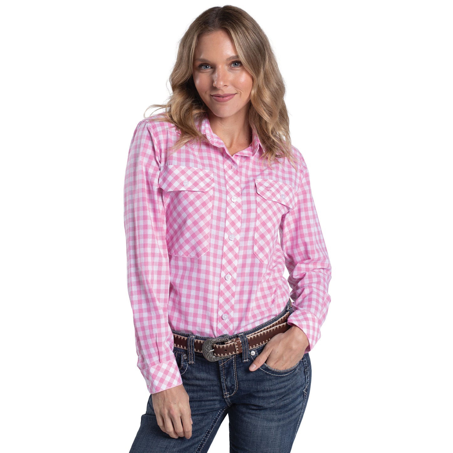 Just Country Women's Abbey Full Button Workshirt - Pink Lemonade & White Check