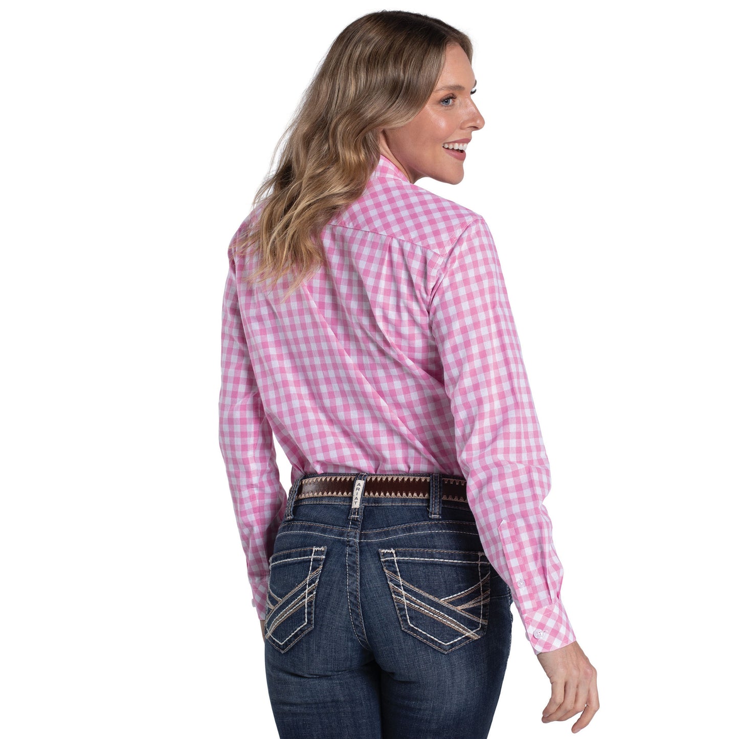 Just Country Women's Abbey Full Button Workshirt - Pink Lemonade & White Check