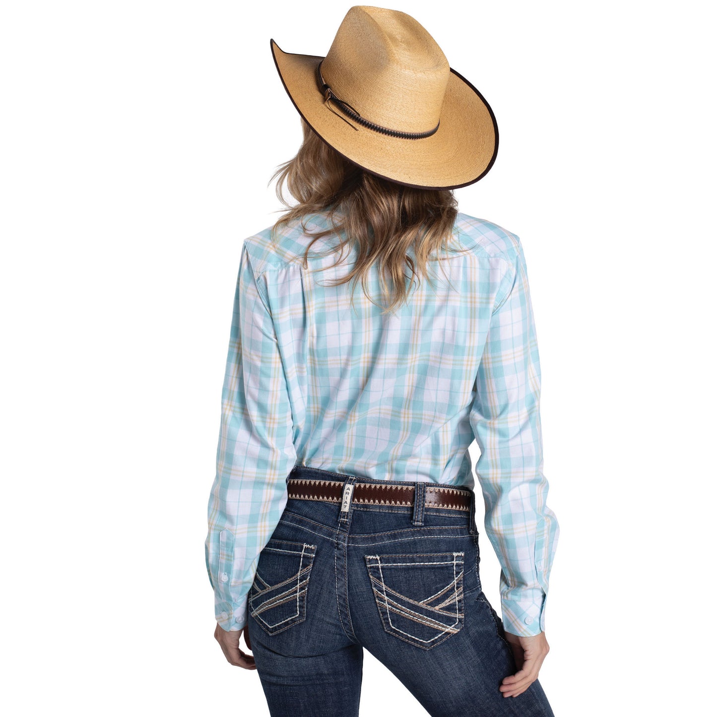 Just Country Women's Abbey Full Button Workshirt - Porceline Blue & White Check