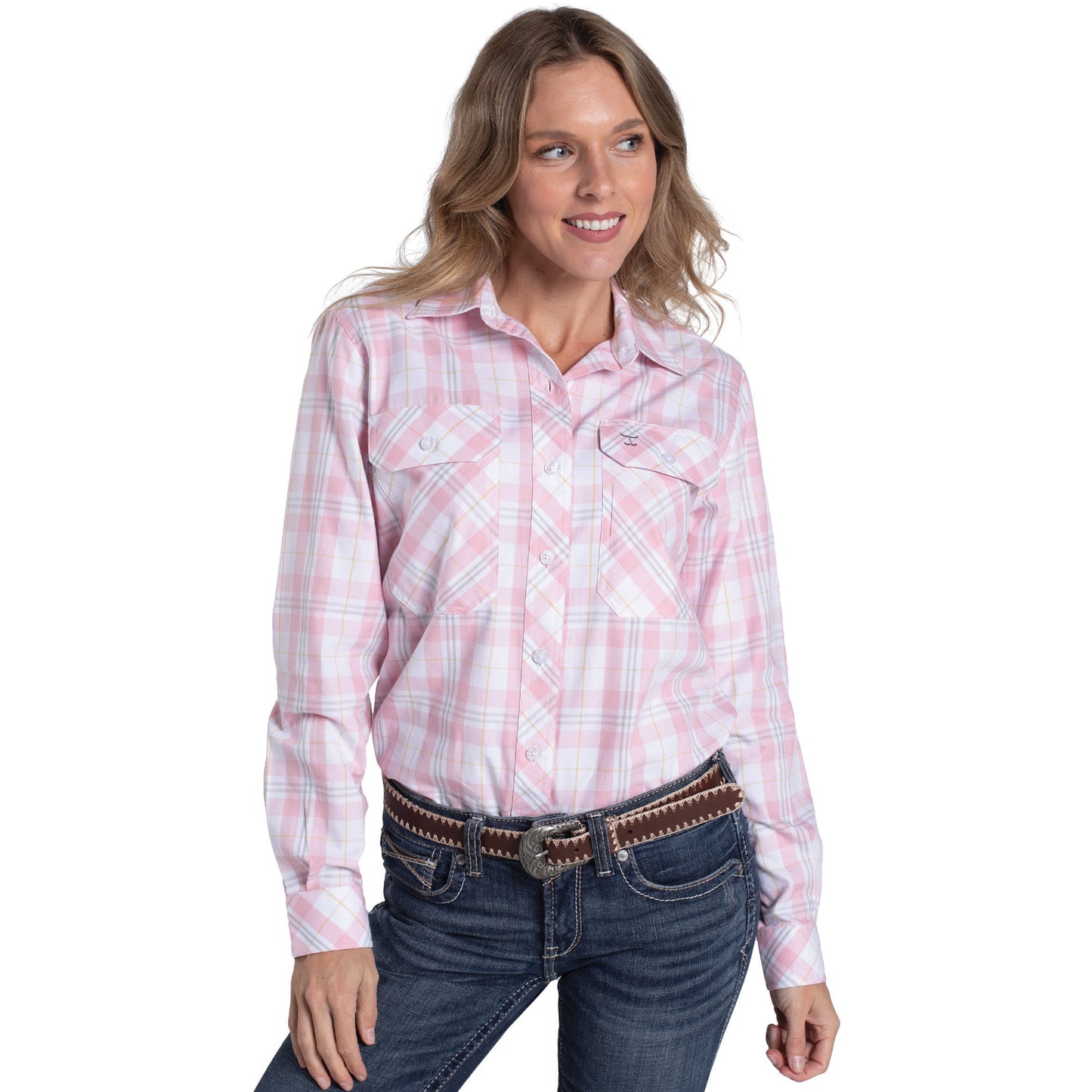 Just Country Women's Abbey Full Button Workshirt - Cameo Pink & White Plaid