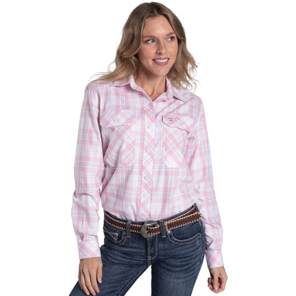 Just Country Women's Abbey Full Button Workshirt - Cameo Pink & White Plaid