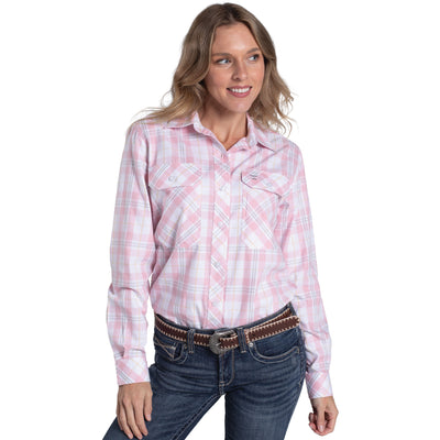 Just Country Women's Abbey Full Button Workshirt - Cameo Pink & White Plaid