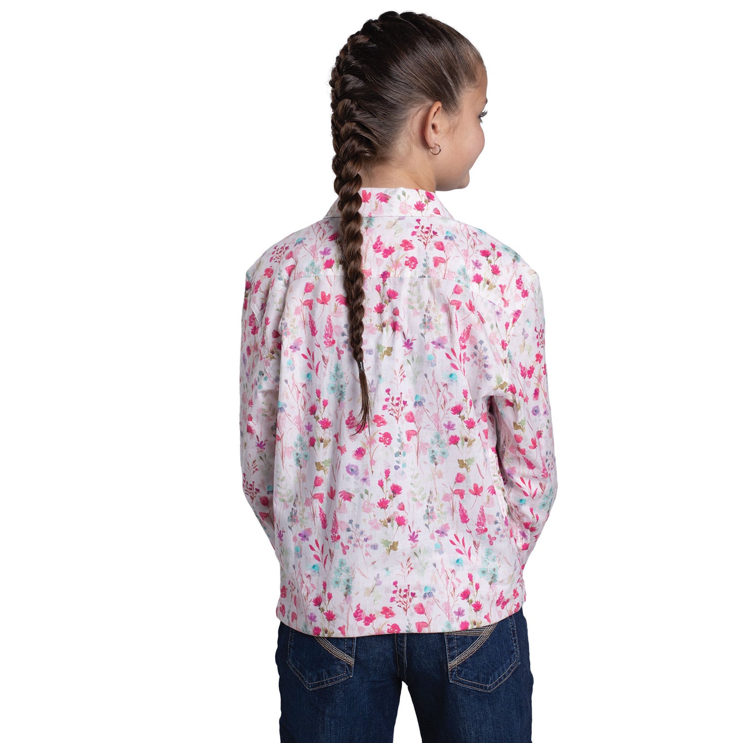 Just Country Girls Harper Half Button Workshirt - White Wildflowers