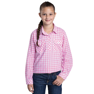 Just Country Girls Harper Half Button Workshirt - Pink Lemonade & White Check