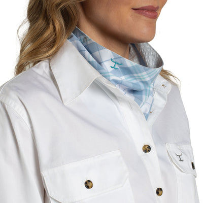 Just Country Carlee Doubled Sided Scarf - Bluebell & White Plaid/Arctic Ice