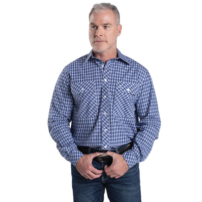 Just Country Men's Austin Full Button Long Sleeve Print Workshirt - Dutch Blue & White Plaid