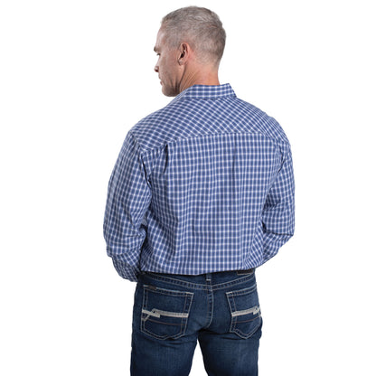 Just Country Men's Austin Full Button Long Sleeve Print Workshirt - Dutch Blue & White Plaid