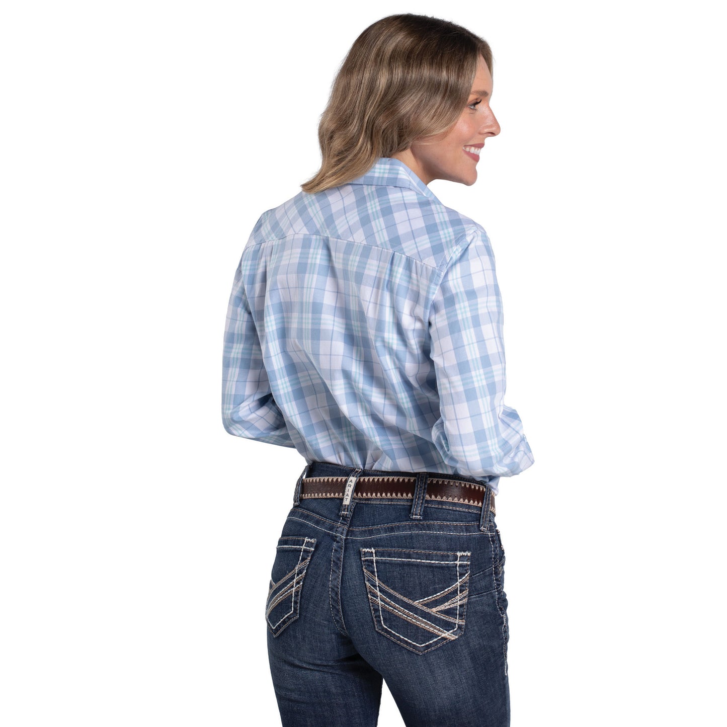 Just Country Women's Abbey Full Button Workshirt - Bluebell & White Plaid