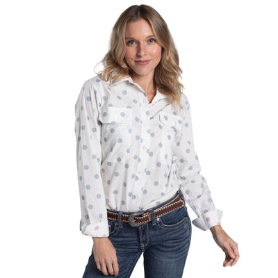 Just Country Women's Abbey Full Button Workshirt - White & Touramaline Spots/ White & Blush Spots
