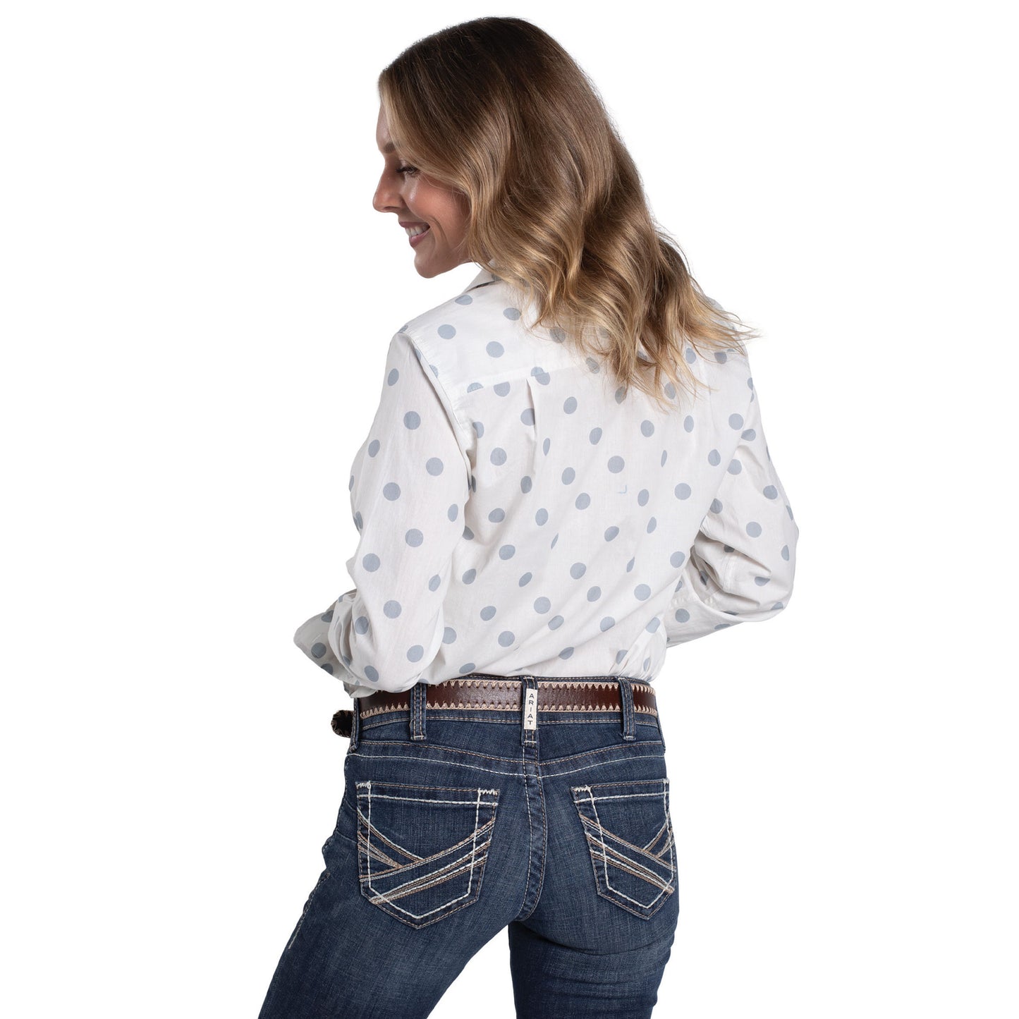 Just Country Women's Abbey Full Button Workshirt - White & Touramaline Spots/ White & Blush Spots
